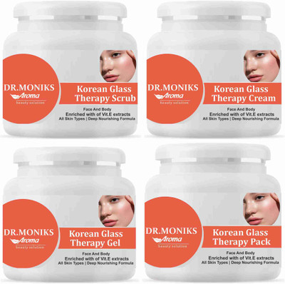 DR.MONIKS Korean Glass Therapy Facial Kit 1000 ml - Scrub + Cream + Gel + Pack 250 ml x 4(4 x 250 ml)
