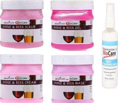 BEAUCODE BioCare Wine & Beer Facial Kit 250 ml Each With Deep Cleansing Milk 100ml||(5 x 220 ml)