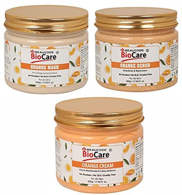 BEAUCODE BioCare Orange Facial Kit Scrub-Mask-Cream 500ml(3 Set)(3 x 166.67 ml)