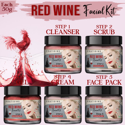 Pratibimb Essential Red Wine Facial Kit for Brightening and Youthful Skin Renewal(5 x 10 g)
