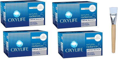 Oxylife Natural Radiance 5 Creme Bleach 27g - Pack Of 4 With Face Pack Brush 1pc(5 x 21.6 ml)