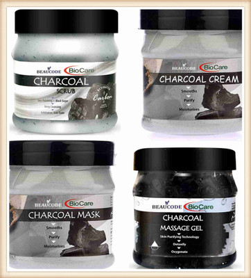 BEAUCODE BioCare Charcoal Facial Kit Cream-Mask-Gel-Scrub 250gm(4 x 250 ml)