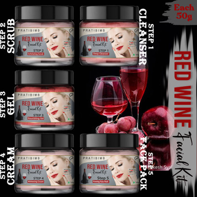 Pratibimb The Secret to Radiant Skin: A Comprehensive Red Wine Facial Kit for Brightening(5 x 10 g)