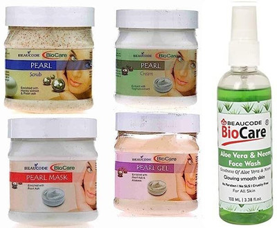 BEAUCODE BioCare Pearl Facial Kit 250gm Each with Aloevera & Neem Face Wash 100ml||(5 x 220 ml)