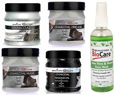BEAUCODE BioCare Charcoal Facial Kit 250gm Each with Aloevera & Neem Face Wash 100ml||(5 x 220 ml)