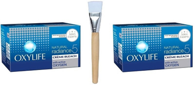 Oxylife Natural Radiance Bleach Creme Bleach 27g - Pack Of 2 With Face Pack Brush 1pc(3 x 18 ml)