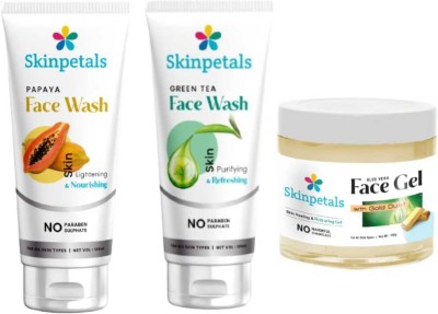 skinpetals PAPAYA FACE WASH, GREEN TEA FACE WASH, AND ALOEVERA GOLD FACE GEL(3 x 100 g)