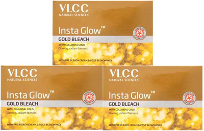 VLCC Insta Glow Gold Bleach | With Colloidal Glow For Glowing Fairness, 3 x(3 x 20 g)