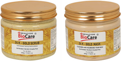 BEAUCODE BioCare 24K-Gold Facial Kit Scrub-Mask For Women & Men For All Skin Types(2 x 500 ml)