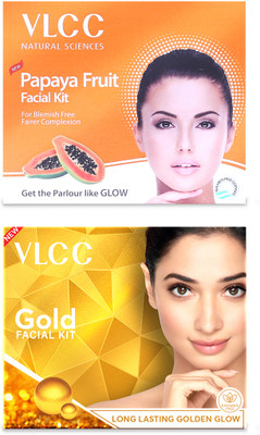 VLCC Gold Facial Kit and Papaya Fruit Single Facial Kit(2 x 60 g)