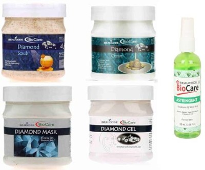 BEAUCODE BioCare Diamond Facial Kit with Astringent 100ml||Cream-Mask-Gel-Scrub 250gm Each(5 x 220 ml)