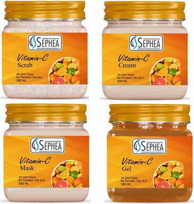 SEPHEA Professional Vitamin-C Facial Kit 2000ml - Scrub + Cream + Pack + Gel 500 ml x 4(4 x 500 ml)