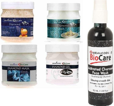 BEAUCODE BioCare Diamond Facial Kit With Charcoal Face wash Cream-Mask-Gel-Scrub(5 x 220 ml)
