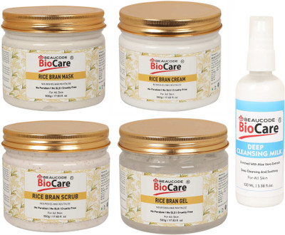 BEAUCODE BioCare Rice Bran Facial Kit 500 ml Each With Deep Cleansing Milk 100ml||(5 x 420 ml)