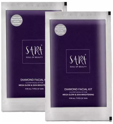 SARA SOUL OF BEAUTY 6-Step Diamond Facial Kit For Reduced Skin Tone,Tan Removal &Instant Boosts Glow(2 x 62 g)