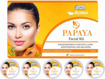 SEPHEA Aroma Papaya Facial Kit - Scrub + Cream + Pack + Gel + Cleanser 600 gm(5 x 120 g)