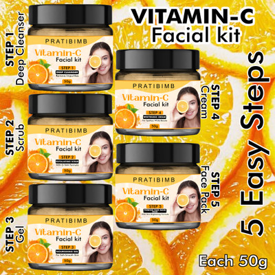 Pratibimb Vitamin C Magic: A Multi-Step Facial Kit for Brightening and Rejuvenation(5 x 10 g)