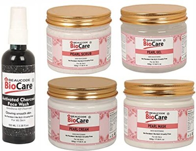 BEAUCODE BioCare Pearl Facial Kit Scrub-Gel-Mask-Cream With Charcoal Face Wash(5 x 100 ml)
