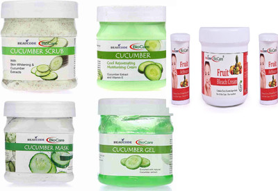 BEAUCODE BioCare Cucumber Facial Kit 250ml with Fruit Bleach 300ml(5 x 260 ml)