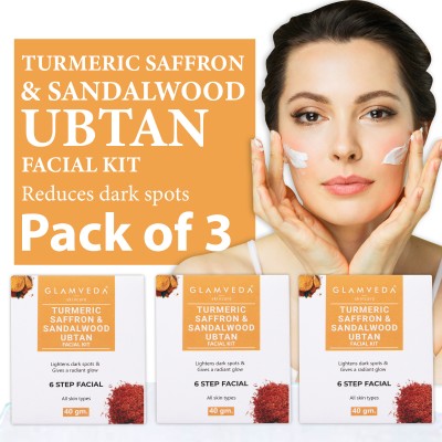 GLAMVEDA Turmeric Saffron & Sandalwood Ubtan Facial Kit ( Pack of 3) | 6 Steps(3 x 40 g)