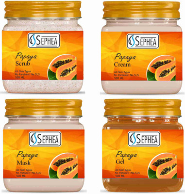 SEPHEA Professional Papaya Facial Kit 2000 ml - Scrub + Cream + Pack + Gel 500 ml x 4(4 x 500 ml)