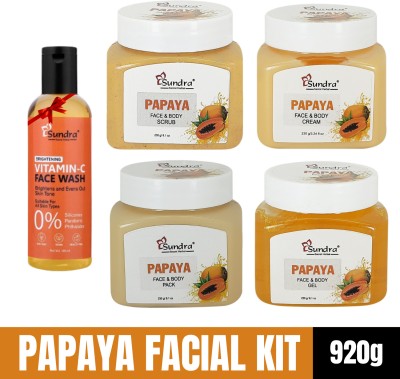 Sundra Secret Herbal Papaya Facial Kit Combo 920g (Massage Cream, Scrub, Face Pack & Gel) (4X230g)(4 x 230 ml)