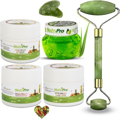 NutriPro Fruit Facial Kit With Aloevera Gel Extract With Orange Fruit Extract & Roller(5 x 100 g)