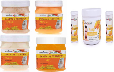 BEAUCODE BioCare Sandal Turmeric Facial Kit 250ml with Mango Bleach Cream 300ml(5 x 260 ml)