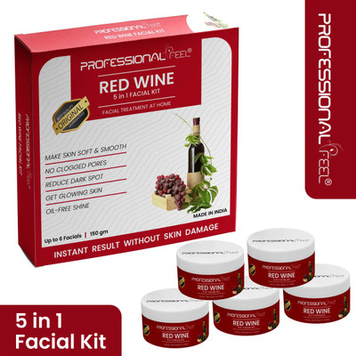 PROFESSIONAL FEEL Glow Red Wine Facial Kit 5 In 1 For Women All Skin Types Fairness(150 g)
