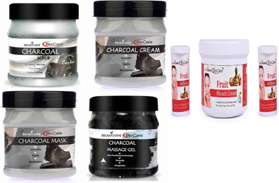 BEAUCODE BioCare Charcoal Facial Kit 250ml with Fruit Bleach Cream 300ml(5 x 260 ml)