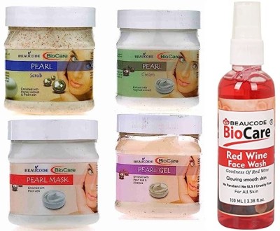 BEAUCODE BioCare Pearl Facial Kit 250ml With Red Wine Face Wash 100mlCream-Mask-Gel-Scrub(5 x 200 ml)