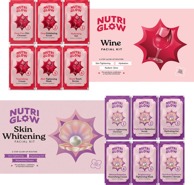 NutriGlow NATURAL'S Advance Pro Formula Wine & Skin Whitening Facial Kit For Dark Spot Reduction & Tan Removal pH Balance - (60gm Each)(2 x 60 g)