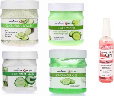 BEAUCODE BioCare Cucumber Facial Kit with Rose Water 100ml||Cream-Mask-Gel-Scrub 250gm Each(5 x 220 ml)