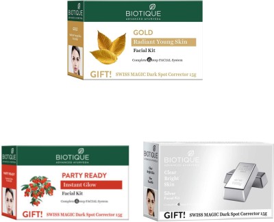 BIOTIQUE Facial Kit Combo - Gold , Party Ready & Silver 65g Each(3 x 65 g)