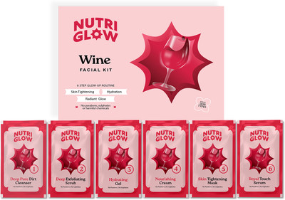 NutriGlow NATURAL'S Advanced Pro Formula Wine Facial Kit For Blemish Free Fairer Complexion & Helps Skin Glow(60gm)(60 g)
