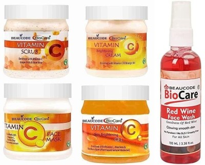 BEAUCODE BioCare Vitamin C Facial Kit 250gm Each with Red Wine Face Wash 100ml||(5 x 220 ml)