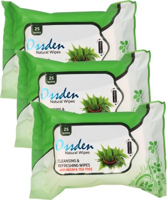 OSSDEN Wet Wipes Per Pack 25pcs For Cleaning Face Thick&Makeup Remover Neem &Tea Tree(3 Tissues)