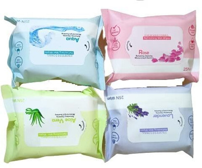 Glamzone Refreshing Wet Wipes With 4 Different Fragrance, Facial Wet Wipes(100 Tissues)