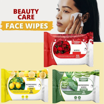 Deeparth Rose Lemon Aloe Vera Face Wipes - Skin Safe 25 Sheets Each(50 Tissues)