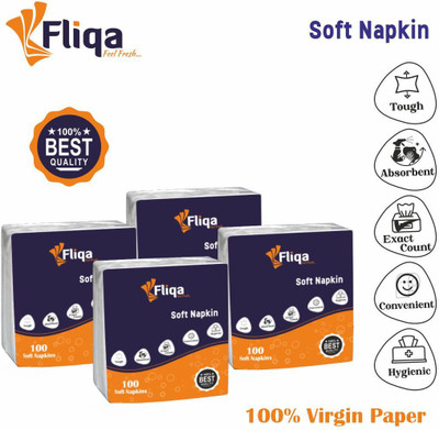 FLIQA Soft White Tissue Hygienic life disposable Paper Napkins (Pack of 4)(400 Napkin) White Paper Napkins(4 Sheets)