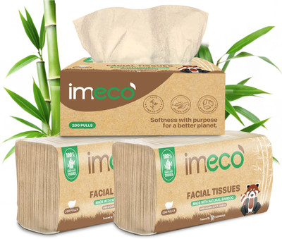 IMECO Bamboo Facial Tissues Papers 200 Pulls | 2 Ply | Ultra-Soft & Biodegradable(600 Tissues)