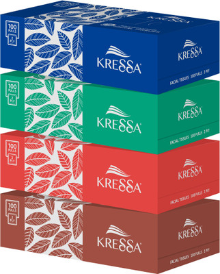 KRESSA Face Tissue Box 2 Ply, 100 Pulls Per Box, Pack Of 4(400 Tissues)