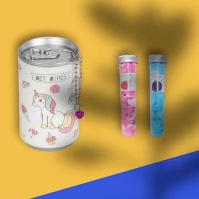 asija makeovers Best quality Unicorn Wet Wipes Face Tissue Can & 2 flower paper soap(3 Tissues)