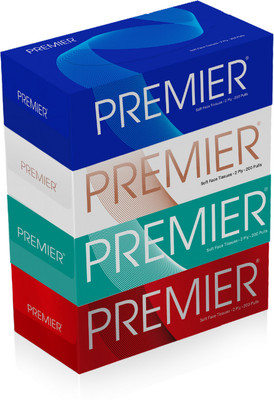 Premier Box Face Tissue Papers 2 Ply, 200 Pulls (Pack of 4)(4 Tissues)