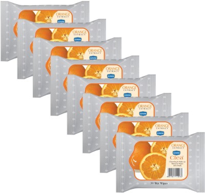 GINNI CLEA Cleansing & Make-up Remover Wet Wipes (Orange) (Pack of 8) (30 Wipes Per Pack)(240 Tissues)