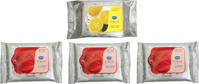 GINNI Makeup Remover & Cleansing Wet Wipes Combo Set-Rose(Set of 3)(Pack of 10) & Lemon (Pack of 30)(60 Tissues)
