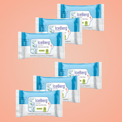 ICEBERG premium wipes Cleansing Face Wipes 25 Pcs/Pack (Pack Of 6 ) 150 Wipes Ice Fresh Fragrances(150 Tissues)