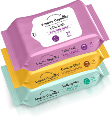 Sceptre Organics Refreshing & Hydrating Cleansing Wet Wipes For Face with 3 Different Fragrances(75 Tissues)
