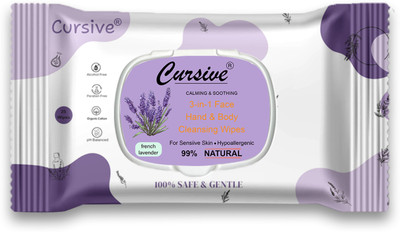 Cursive Refreshing Face Wet Wipes with French Lavender facial wipes(25 Tissues)