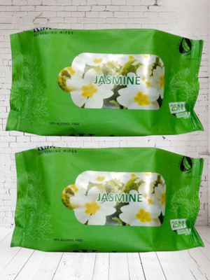 Deeparth Jasmine Refreshing Wet Wipes - Deep Cleansing & Moisturizing(50 Tissues)